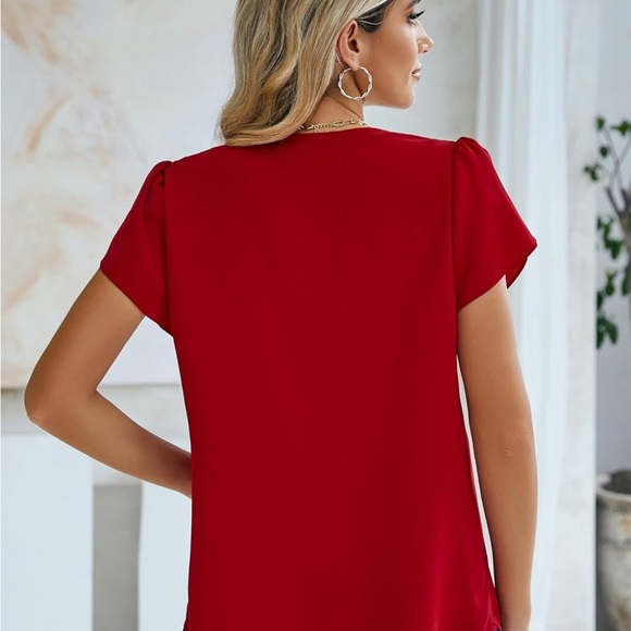 🎤🎉 Fayenne V Neck Ruffle Short Sleeve Blouse Sz L - Picture 12 of 12